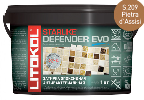 Затирка для плитки эпоксидная Litokol антибактериальная двухкомпонентная Starlike Defender Evo S.209 Pietra dAssisi 1 кг 499230002 фото Затирка для плитки эпоксидная Litokol антибактериальная двухкомпонентная Starlike Defender Evo S.209 Pietra dAssisi 1 кг 499230002