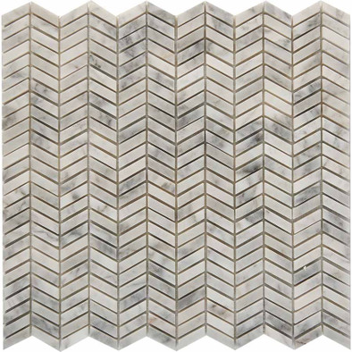 Мозаика из мрамора Bianco Carrara PIX290, чип 27x10 мм, сетка 298х307x8 мм глянцевая, серый