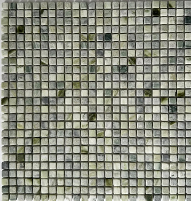 Мозаика Pixmosaic PIX 353 Jet Green, чип 10x10 мм, сетка 305х305x6 мм, матовая мрамор бежевый, зеленый