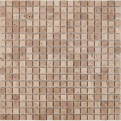 Мозаика из травертина Travertine PIX259, чип 15х15 мм, сетка 300х300х4 мм матовая, бежевый