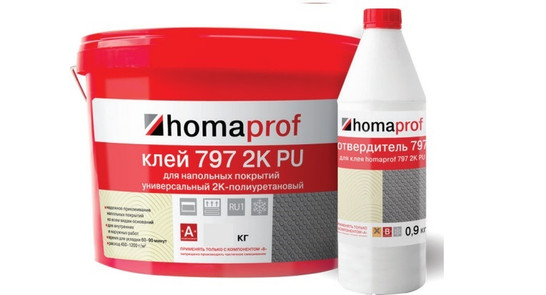 Универсальный двухкомпонентный полиуретановый клей для напольных покрытий Homoprof 797 2K PU (12.17+1.83)