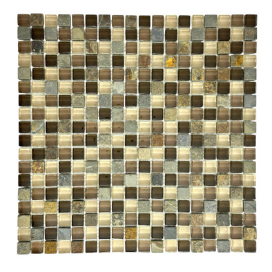 Мозаика Marble Mosaic Eclipse стекло+мрамор 30х30 см полированная чип 15x15 мм бежевый, золотой-oro-gold