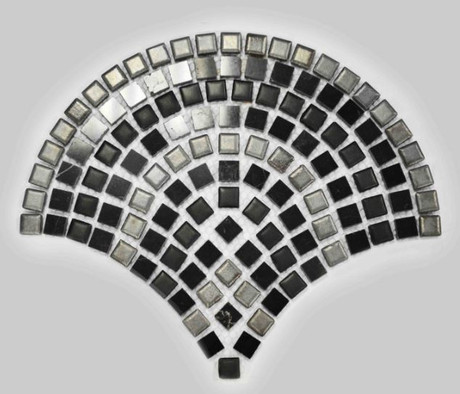 Мозаика Andromeda-6 веер мрамор+керамика 30х25 см матовая, глянцевая чип 15х15 мм, черный