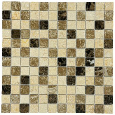 Мозаика Marble Mosaic Mix stone 1 Pol камень 30х30 см полированная чип 23х23 мм, бежевый, коричневый, черный