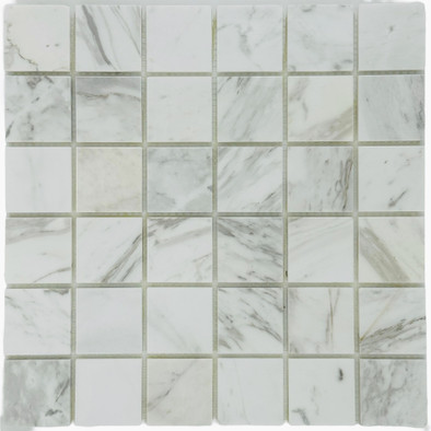 Мозаика Marble Mosaic Volakas white Mat камень 30.5х30.5 см матовая чип 48х48 мм, серый, белый
