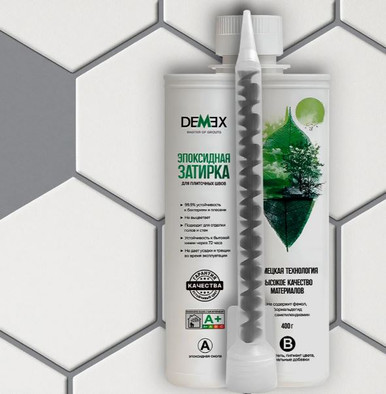 Эпоксидная двухкомпонентная затирка для плиточных швов Demex, глянцевая, светло-серый DGE-004