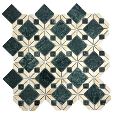 Мозаика Marble Mosaic Cleopatra мрамор 32.4х32.4 см полированная белый, зеленый
