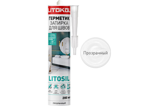 Герметик-затирка Litokol Litosil высокоэластичный, силиконовый, прозрачный, 280 мл