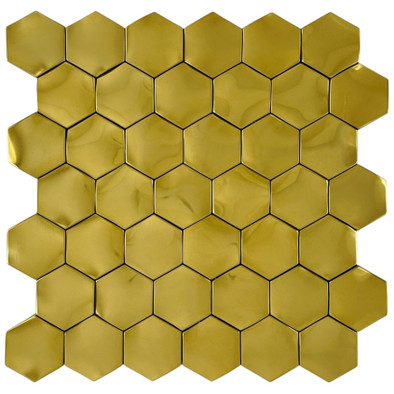 Мозаика Marble Mosaic Hexagon Web Gold 3D нержавеющая сталь 29х30.5 см чип 48х48 мм, золотой-oro-gold