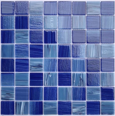 Мозаика Bonaparte Alaska Dark Blue стекло 30.4х30.4 см глянцевая чип 36х36 мм, голубой, синий