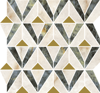Мозаика Stellaris Dark Mosaico Orpheus керамогранит 31.5х33.8 см Italon полированная, белый, золотой-oro-gold, черный 600110000977