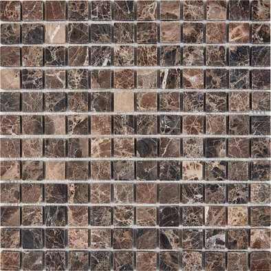 Мозаика из мрамора Dark Emperador PIX220, чип 23x23 мм, сетка 305х305x6 мм матовая, коричневый