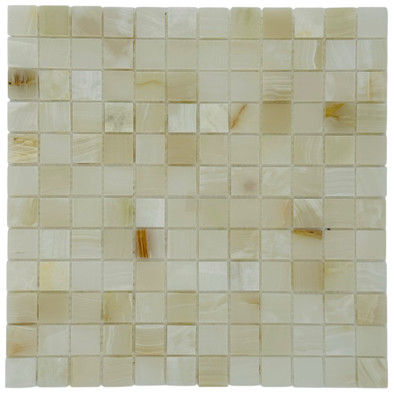 Мозаика Marble Mosaic Onyx white Pol камень 30х30 см полированная чип 23х23 мм, бежевый, белый