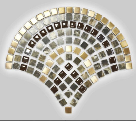 Мозаика Andromeda-9 веер мрамор+керамика+метал 30х25 см матовая, глянцевая чип 15х15 мм, коричневый, серый