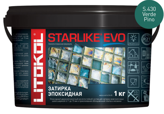 Затирка для плитки эпоксидная Litokol двухкомпонентный состав Starlike Evo S.430 Verde Pino 1 кг 485400002 фото Затирка для плитки эпоксидная Litokol двухкомпонентный состав Starlike Evo S.430 Verde Pino 1 кг 485400002