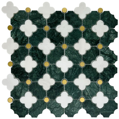 Мозаика Marble Mosaic Queen Pol камень 31х31 см полированная, зеленый, белый, бежевый