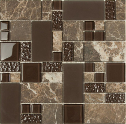 Мозаика S-817 стекло камень 29.8х29.8 см глянцевая чип 23х48х98 мм, бежевый, коричневый