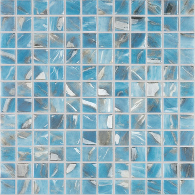 Мозаика Oasis Blue №7102 (на сетке) стекло 31.7х31.7 см Vidrepur глянцевая чип 25х25 мм, голубой, серый С0006238