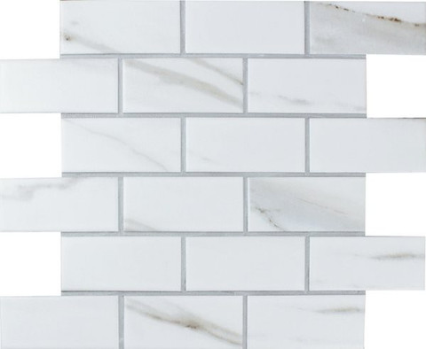 Мозаика Brick Calacatta Gold керамогранит 28.75х29.2 см глянцеваяцвет чип 4.5х9.5 мм, белый, золото