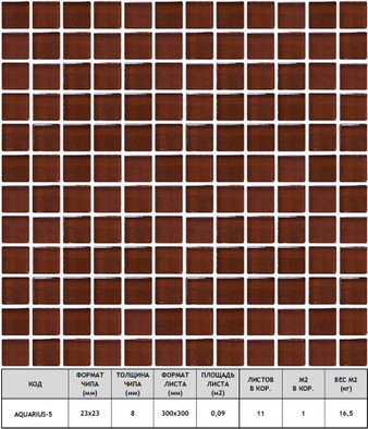 Мозаика Aquarius-5 стекло 30х30 см прозрачная чип 23х23 мм, коричневый