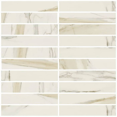 Мозаика I Classici Calacatta Gold Mos.3x15 Glossy (750721) 30x30 керамогранит полированная, бежевый, белый фото Мозаика I Classici Calacatta Gold Mos.3x15 Glossy (750721) 30x30 керамогранит полированная, бежевый, белый