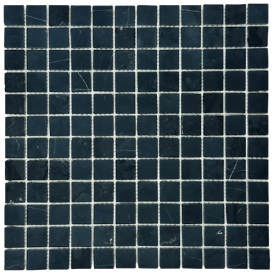 Мозаика Marble Mosaic Nero Marquina Pol камень 30х30 см полированная чип 23х23 мм, черный