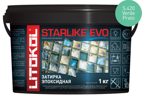 Затирка для плитки эпоксидная Litokol двухкомпонентный состав Starlike Evo S.420 Verde Prato 5 кг 485390004 фото Затирка для плитки эпоксидная Litokol двухкомпонентный состав Starlike Evo S.420 Verde Prato 5 кг 485390004