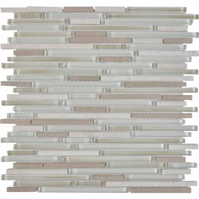 Мозаика из мрамора и стекла PIX735, чипы 8x48/98/148 мм, сетка 300х300x8 мм глянцевая, бежевый, белый