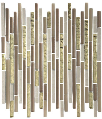 Мозаика Marble Mosaic Stripes Royal стекло+мрамор 30х34 см глянцевая чип мм бежевый, золотой-oro-gold