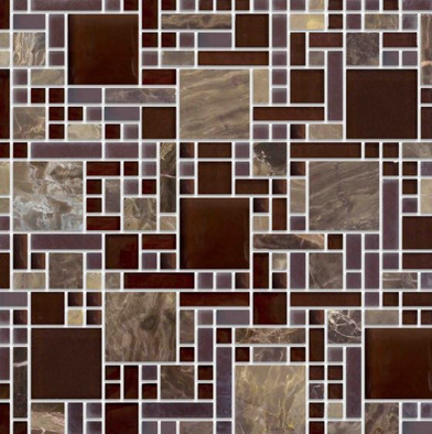 Мозаика Orion-2 стекло+мрамор 30х30 см глянцевая чип микс: 10х10 + 10х23, 10х48 + 23х23 + 48х48 мм, коричневый