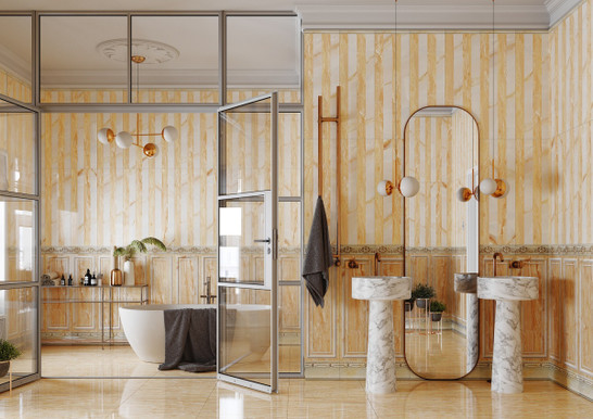 Настенная плитка Royal Lineare Gold Rettificato 30х90 Novacera глянцевая керамическая NC93007AL