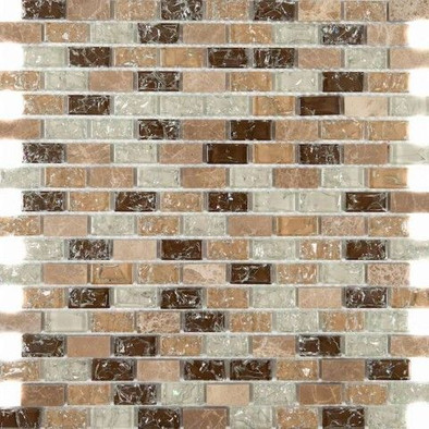 Мозаика BL8602 стекло+камень 30x30 см глянцевая чип 15x30 мм, коричневый