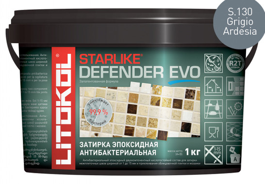 Затирка для плитки эпоксидная Litokol антибактериальная двухкомпонентная Starlike Defender Evo S.130 Grigio Ardesia 1 кг 485600002