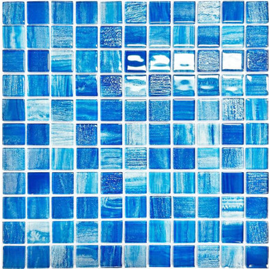 Мозаика Orro Mosaic Blue Bay стекло 30х30 см глянцевая чип 25х25 мм, голубой, синий