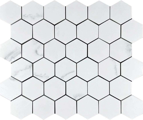 Мозаика Calacata Lite Hexagone Mosaic керамогранит 32.2x30.9 см полированная чип 48х48 мм, белый, серый фото Мозаика Calacata Lite Hexagone Mosaic керамогранит 32.2x30.9 см полированная чип 48х48 мм, белый, серый