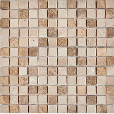 Мозаика из мрамора Emperador Light, Crema Nova PIX276, чип 23x23 мм, сетка 305х305x6 мм матовая, бежевый, коричневый