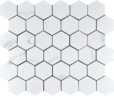 Мозаика Calacata Lite Hexagone Mosaic керамогранит 32.2x30.9 см полированная чип 48х48 мм, белый, серый