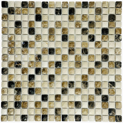 Мозаика Marble Mosaic Diamond mix stone 1 Pol камень 30.5х30.5 см полированная чип 15х15 мм, коричневый, бежевый