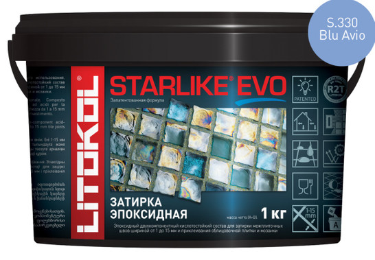 Затирка для плитки эпоксидная Litokol двухкомпонентный состав Starlike Evo S.330 Blu Avio 1 кг 485340002