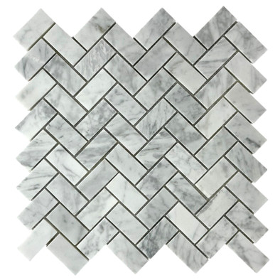 Мозаика Marble Mosaic Chevron Carrara Bianco мрамор 28.2х28.2 см полированная чип 23х48 мм белый, серый