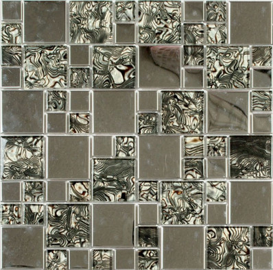 Мозаика MS-611 стекло+металл 30х30 см глянцевая чип 15х48 мм, серый