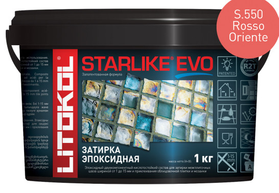 Затирка для плитки эпоксидная Litokol двухкомпонентный состав Starlike Evo S.550 Rosso Oriente 5 кг 485430004 фото Затирка для плитки эпоксидная Litokol двухкомпонентный состав Starlike Evo S.550 Rosso Oriente 5 кг 485430004