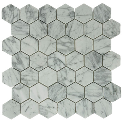Мозаика Marble Mosaic Hexagon Carrara Bianco Pol камень 30х30 см полированная чип 48х48 мм, серый, белый