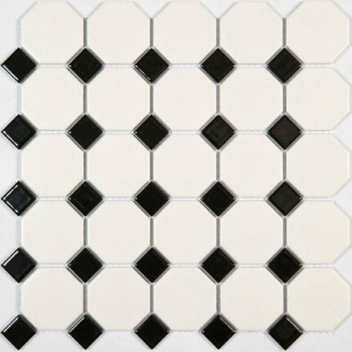 Мозаика PS2356-06 керамика 29.5х29.5 см матовая чип 23х56 мм, белый, черный