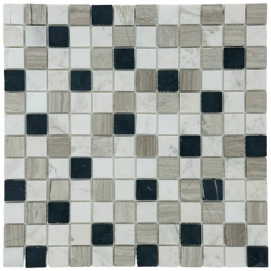 Мозаика Marble Mosaic Mix Stone 4 Mat камень 30х30 см матовая чип 35х35 мм белый, серый, черный