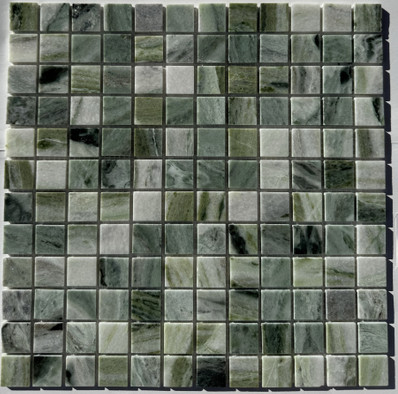 Мозаика PIX 314 Jet Green, мрамор 30.5х30.5 см Pixmosaic полированная чип 23х23 мм, зеленый, серый