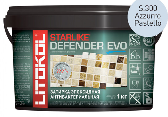 Затирка для плитки эпоксидная Litokol антибактериальная двухкомпонентная Starlike Defender Evo S.300 Azzurro Pastello 1 кг 485730002 фото Затирка для плитки эпоксидная Litokol антибактериальная двухкомпонентная Starlike Defender Evo S.300 Azzurro Pastello 1 кг 485730002