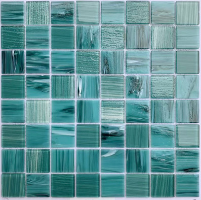Мозаика Bonaparte Alaska Tempo стекло 30.4х30.4 см глянцевая чип 36х36 мм, зеленый