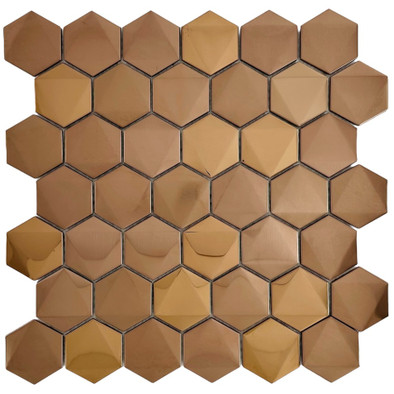Мозаика Marble Mosaic Hexagon Mix Cooper нержавеющая сталь 30х30 см 3D чип 48х48 мм, медь