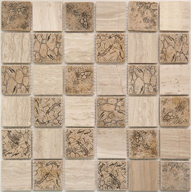 Мозаика KP-720 мрамор 30.5х30.5 см полированная чип 48х48 мм, бежевый, коричневый